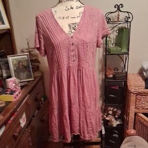 Lucky Brand Pink V-Neck Buttoned Women's Mini Dress Size Medium